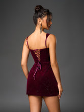 Backless Crisscross Tie Pocket Decoration Sequin Velvet Dress